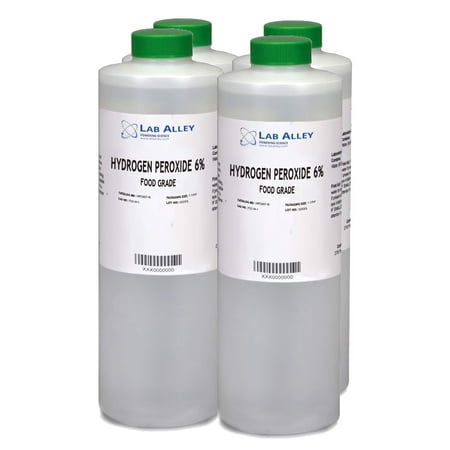 Lab Alley Hydrogen Peroxide Chemical Solution, 6% Food Grade, Kosher,Pack of 4 x 1 Liter Bottles