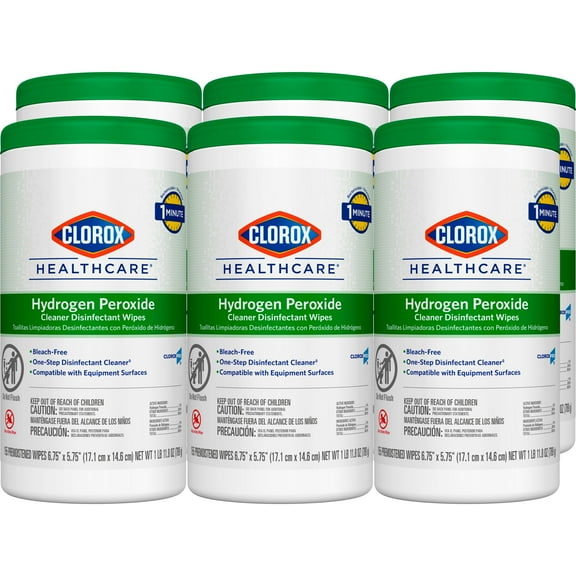 Hydrogen Peroxide Disinfecting Wipes Value Pack, Kills C. Auris and MRSA, No Bleach or Fragrance, Ideal for Hospitals, 6 x 155 Wipes, White