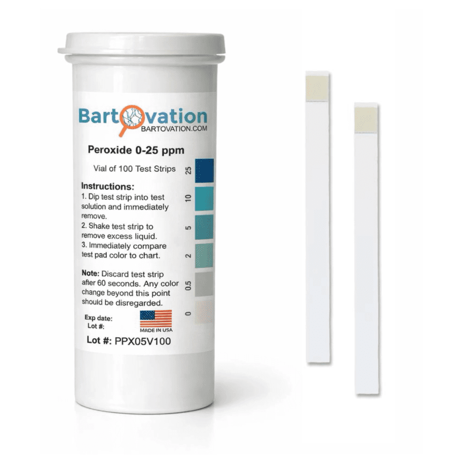 Hydrogen Peroxide H2O2 Test Strips, Low Level, 0-25 ppm [Vial of 100 Strips]