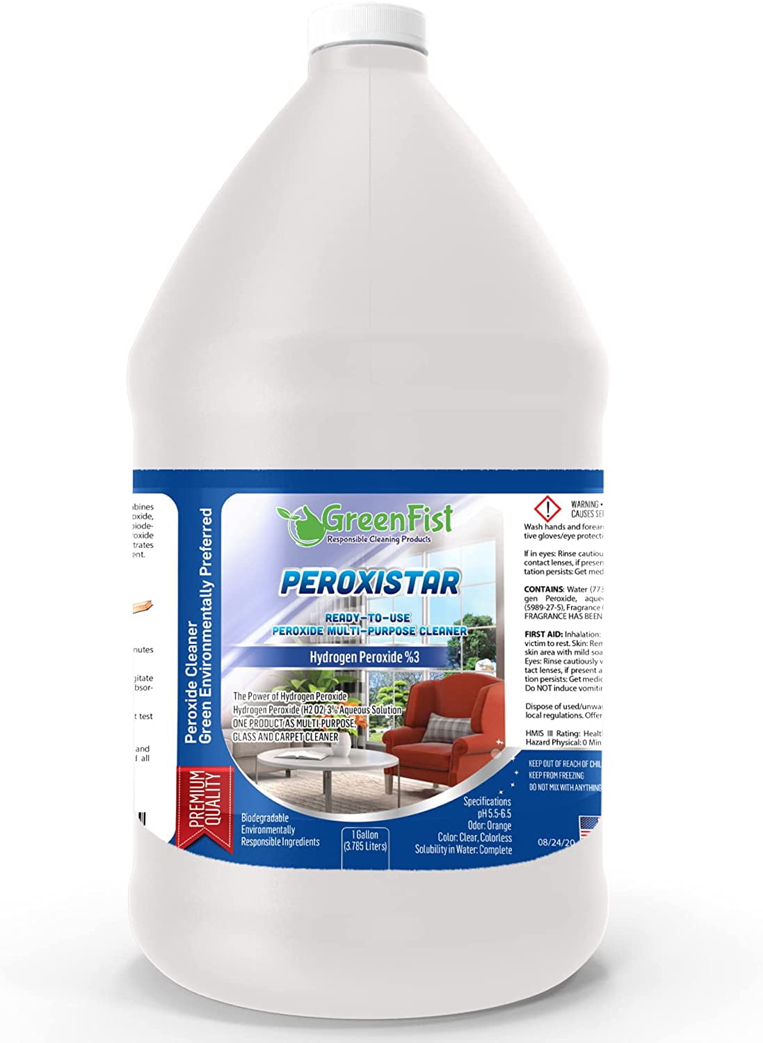 Hydrogen Peroxide Ready to Use All Purpose (Glass, Carpet,Stain Remover) Cleaner (1 Gallon) Fl Oz (Pack of 1)