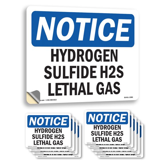 Hydrogen Sulfide H2S Lethal Gas OSHA Notice Vinyl Decal Label 10 Inch x 7 Inch - 10 Pack
