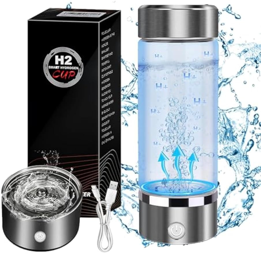 Hydrogen Water Bottle, 2024 Portable Hydrogen Water Machine, Hydrogen Water Bottle Generator, Hydrogen Water Ionizer Glass Cup for Home Travel (Silver)