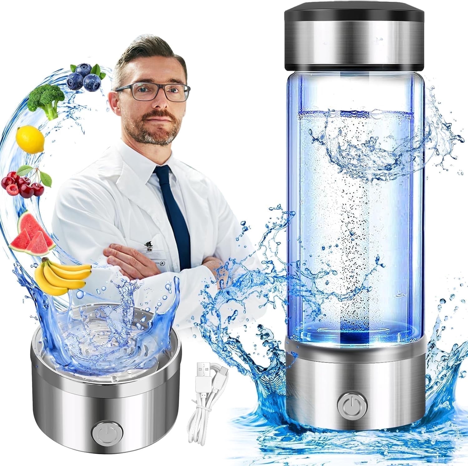 Qoosea Hydrogen Water Bottle Generator, 3 Mins Portable SPE/PEM Technology, Hydrogen Water Ionizer Machine, Suitable for Travel Exercise Home Gifts for Men