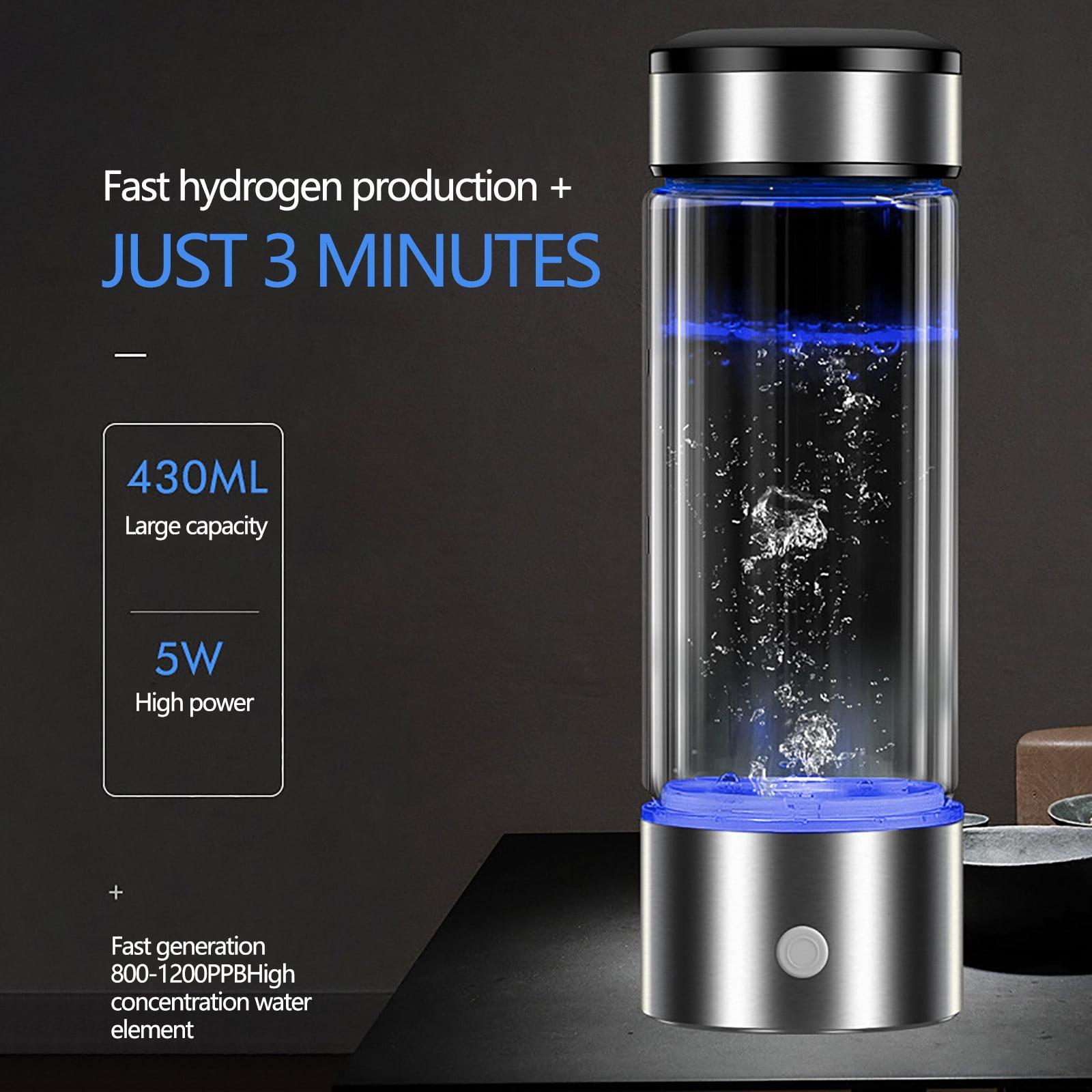 Hydrogen Water Bottle, 425ML 2024 New Hydrogen And Oxygen Separation Portable Hydrogen Water Cup, 3 Minutes Fast Hydrogen Production, Health Cup, Super Hydrogen Water Cup