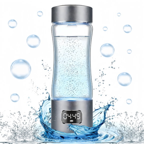 Hydrogen Water Bottle Generator, 340ml Portable Hydrogen Water Maker with SPE/PEM Technology, 5000ppb Rechargeable Ionizer Machine for Health & Wellness, BPA-Free Glass