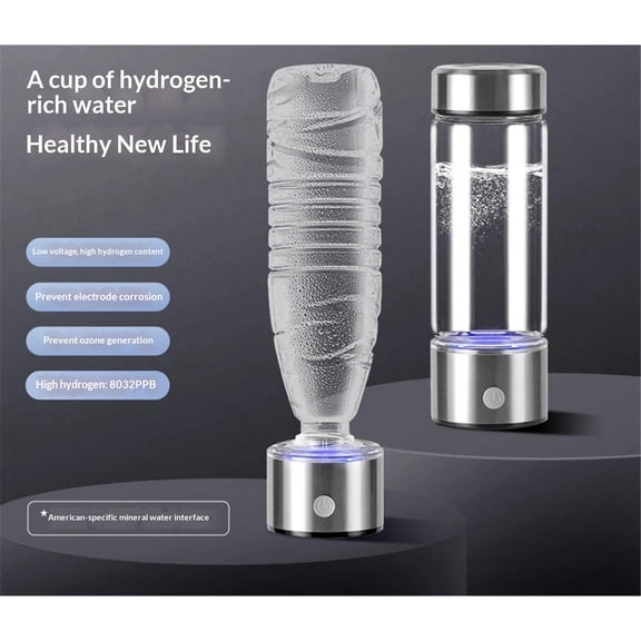 Hydrogen Water Bottle Generator 3Min Quick Electrolysis,Hydrogen Water Ionizer Glass Health Cup Suitable for Travel, Exercise,Home,Gift for Love (Silver 