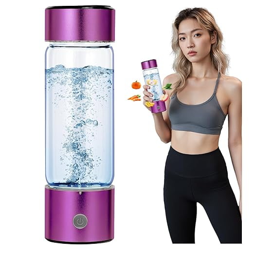 Hydrogen Water Bottle Generator,460mL Portable Rechargeable with SPE/PEM Technology for Fitness Home Gift Travel Drinking (Purple)