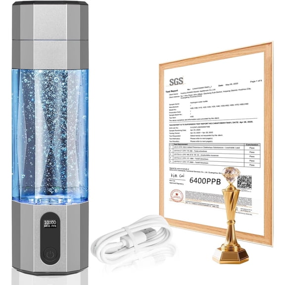 Hydrogen Water Bottle Generator, 6400PPB High Concentration Portable Hydrogen Water Machine with SPE/PEM Tech, Water Ionizer & LED Display,7oz Leak-Proof , Gym, Travel, Gifts DARK GRAY