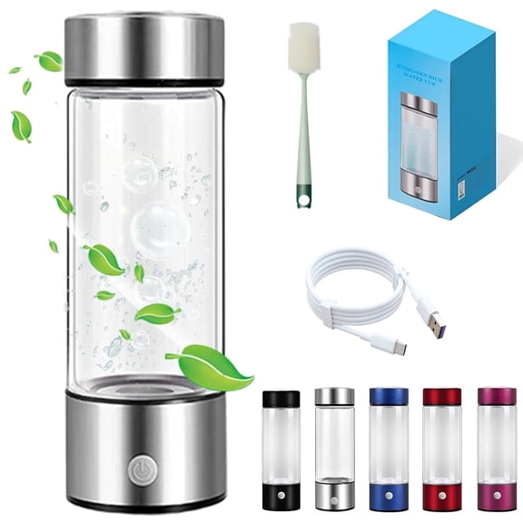 Hydrogen Water Bottle with SPE & PEM Technology, Portable Hydrogen Water Bottle Generator - Protect Your Health with Hydrogen, for Home Office Travel (Black),Silver