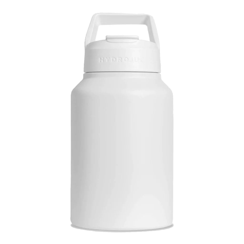 HydroJug Sport Jug 64 oz - Insulated Stainless Steel Half Gallon Water Bottle with Straw & Carry Handle - White