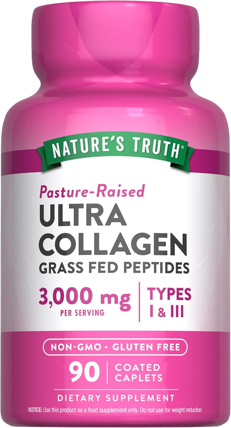 Hydrolyzed Collagen Peptides 3000mg | 90 Coated Caplet Non-GMO and Gluten Free | by Nature's Truth