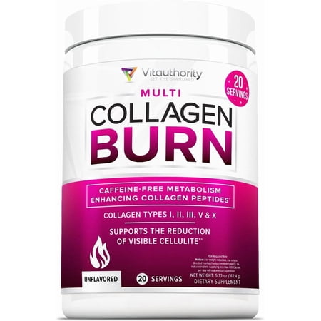 Vitauthority Multi Collagen Burn, Collagen Peptides Powder for Women, Unflavored, 20 Servings