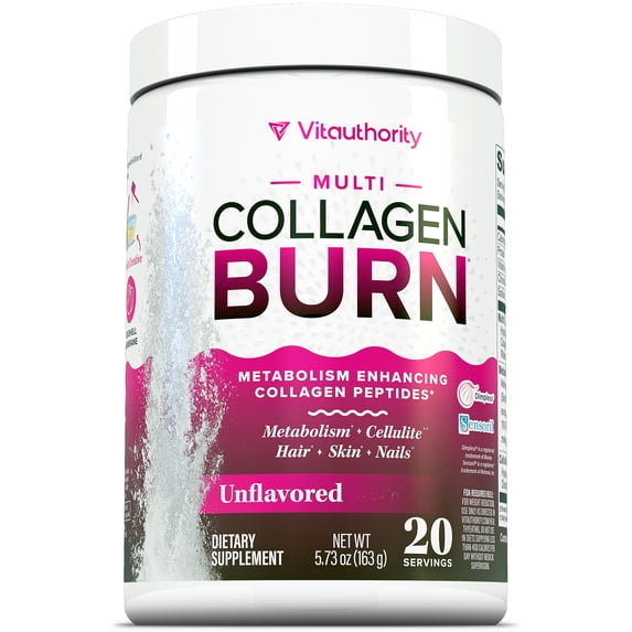 Vitauthority Multi Collagen Burn, Collagen Peptides Powder for Women, Unflavored, 20 Servings