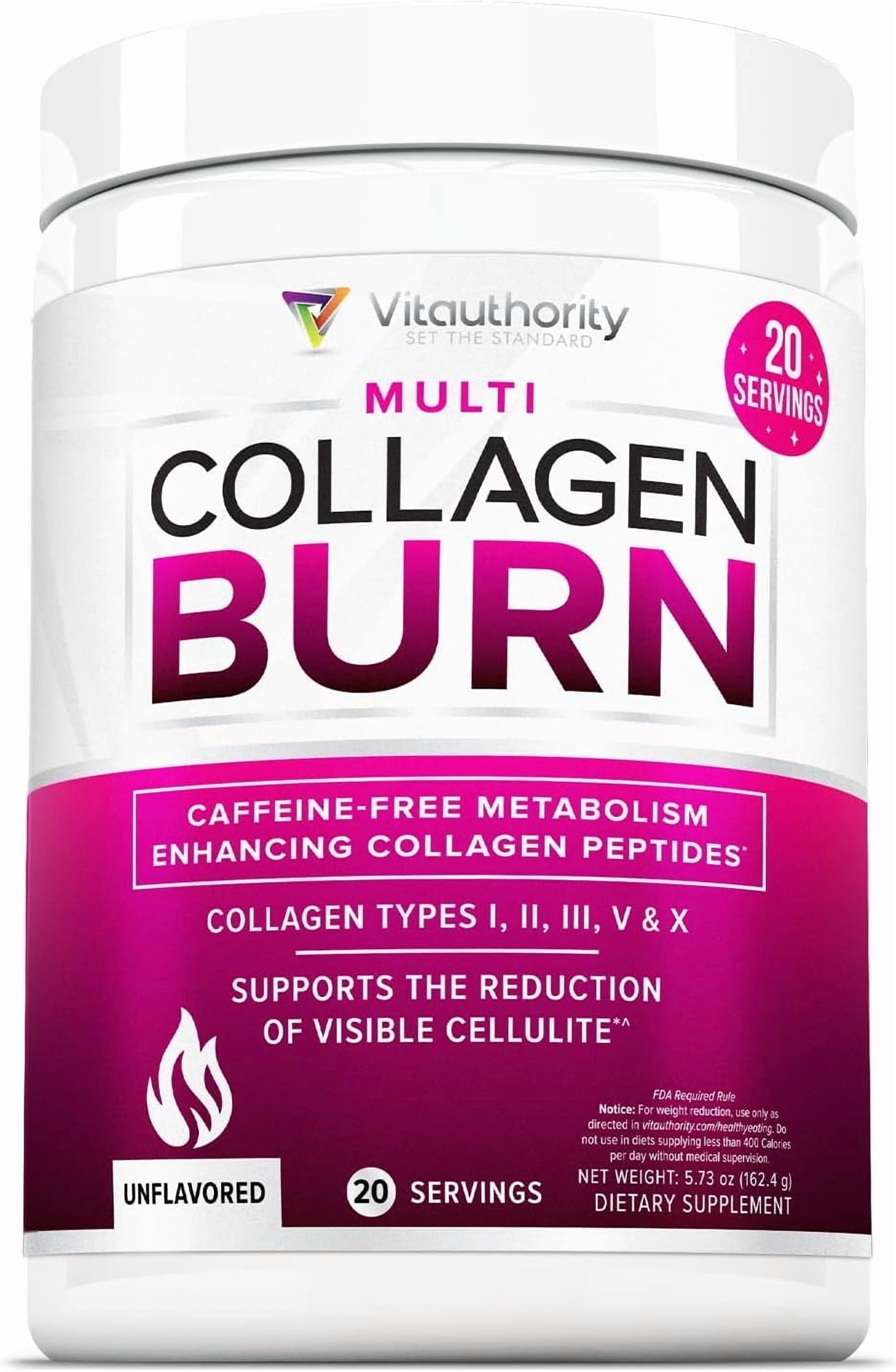 Vitauthority Multi Collagen Burn, Collagen Peptides Powder for Women, Unflavored, 20 Servings