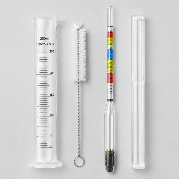 Hydrometer and Test Jar for Wine, Beer and Kombucha - Including 250ml Plastic Cylinder, Cleaning Brush and Storage Bag