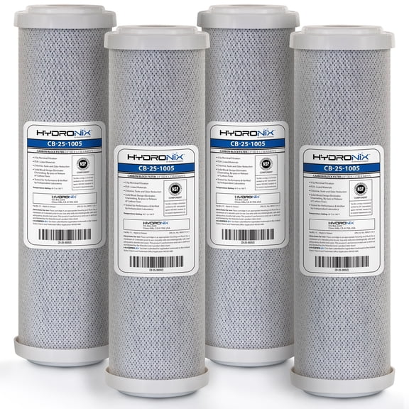 Hydronix 4 Pack Carbon Block Water Filters Coconut Shell CTO for Whole house, RO, DI, Hydroponics - 10" x 2.5", 5 Micron