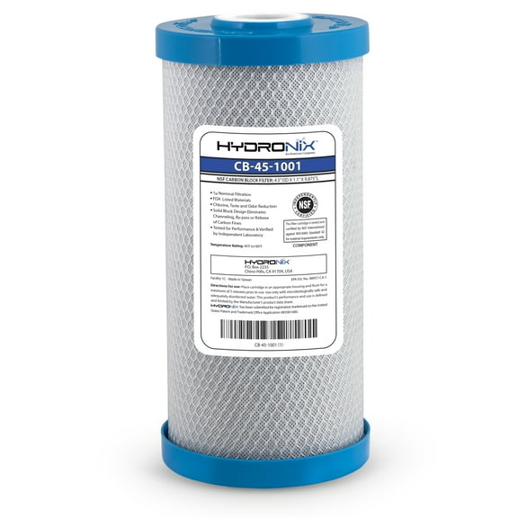 Hydronix CB-45-1001 Whole House Commercial Hydroponics RO NSF Activated Carbon Block Water Filter, 4.5" x 10", 1 Micron