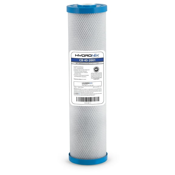 Hydronix CB-45-2001 Whole House, Commercial & Industrial NSF Coconut Carbon Block Water Filter, 4.5" x 20" - 1 Micron