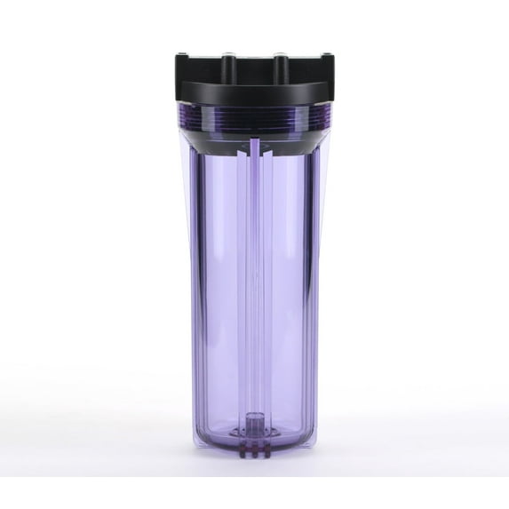 Hydronix HF3-10CLBK14, 10" Clear Housing with Black Rib Cap For RO & Filtration Systems, 1/4" Ports