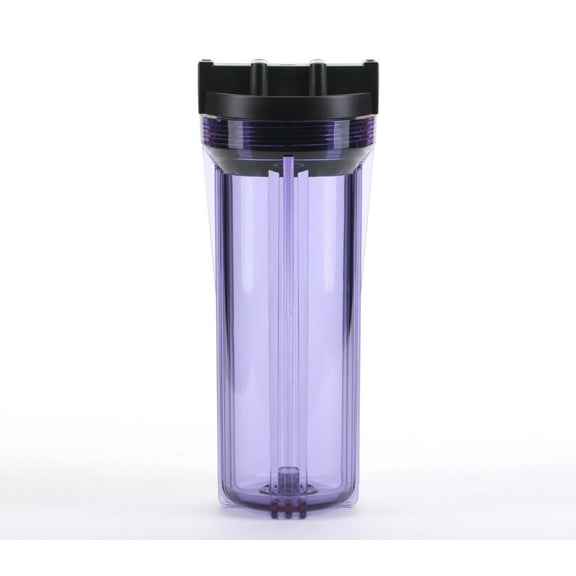 Hydronix HF3-10CLBK34PR, 10" Clear Housing with Black Rib Cap For RO & Filtration Systems, 3/4" Ports with Relief Button