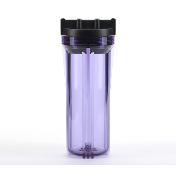 Hydronix HF3-10CLBK38, 10" Clear Housing with Black Rib Cap For RO & Filtration Systems, 3/8" Ports