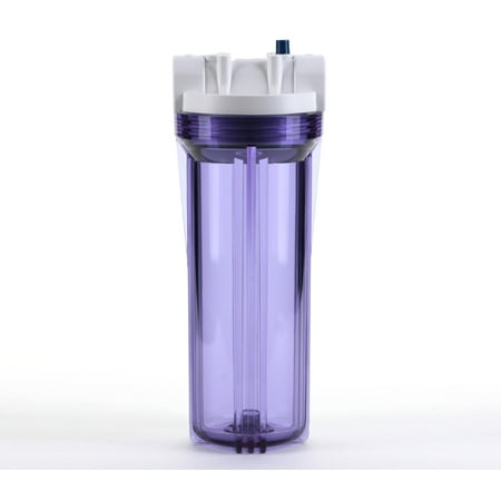 Hydronix HF3-10CLWH12PR, 10" Clear Housing with White Rib Cap For RO & Filtration Systems, 1/2" Ports with Relief Button