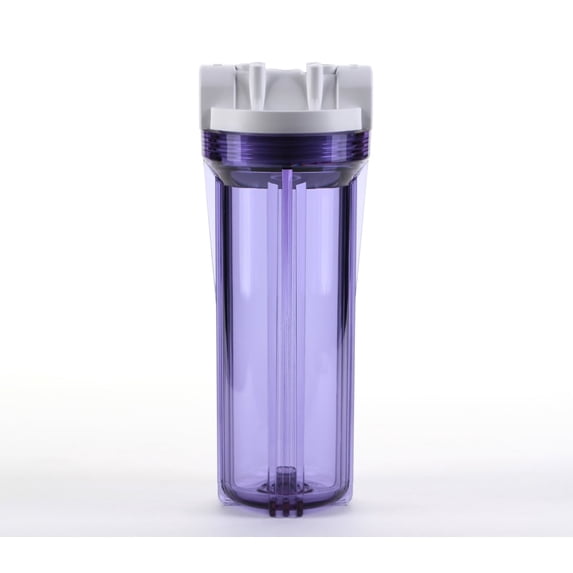 Hydronix HF3-10CLWH34, 10" Clear Housing with White Rib Cap For RO & Filtration Systems, 3/4" Ports