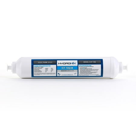Hydronix ICF-10Q38 Inline Reverse Osmosis Post, Fridge & Ice Coconut GAC Water Filter 2000 Gal, 3/8" Quick Connect