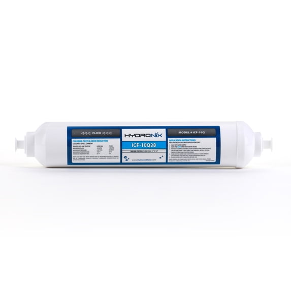 Hydronix ICF-10Q38 Inline Reverse Osmosis Post, Fridge & Ice Coconut GAC Water Filter 2000 Gal, 3/8" Quick Connect