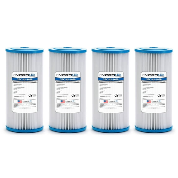Hydronix SPC-45-1030 R30-BB & RS6 Compatible Whole House Sediment Pleated Water Filter Washable and Reusable 4.5 x 10 - 30 Micron - 4 Pack