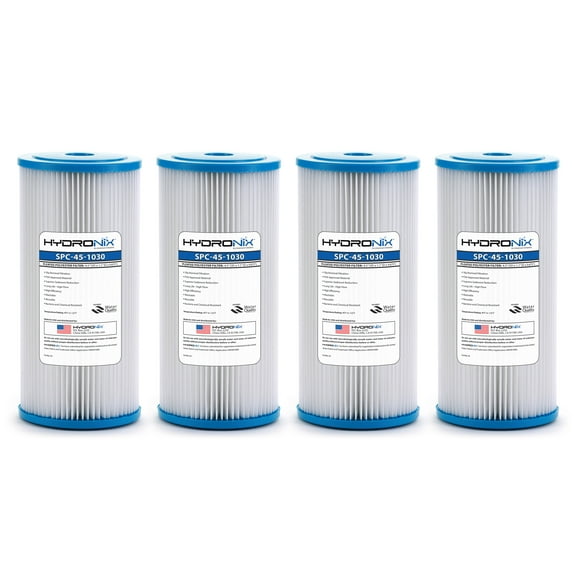 Hydronix SPC-45-1030 R30-BB & RS6 Compatible Whole House Sediment Pleated Water Filter Washable and Reusable 4.5 x 10 - 30 Micron - 4 Pack