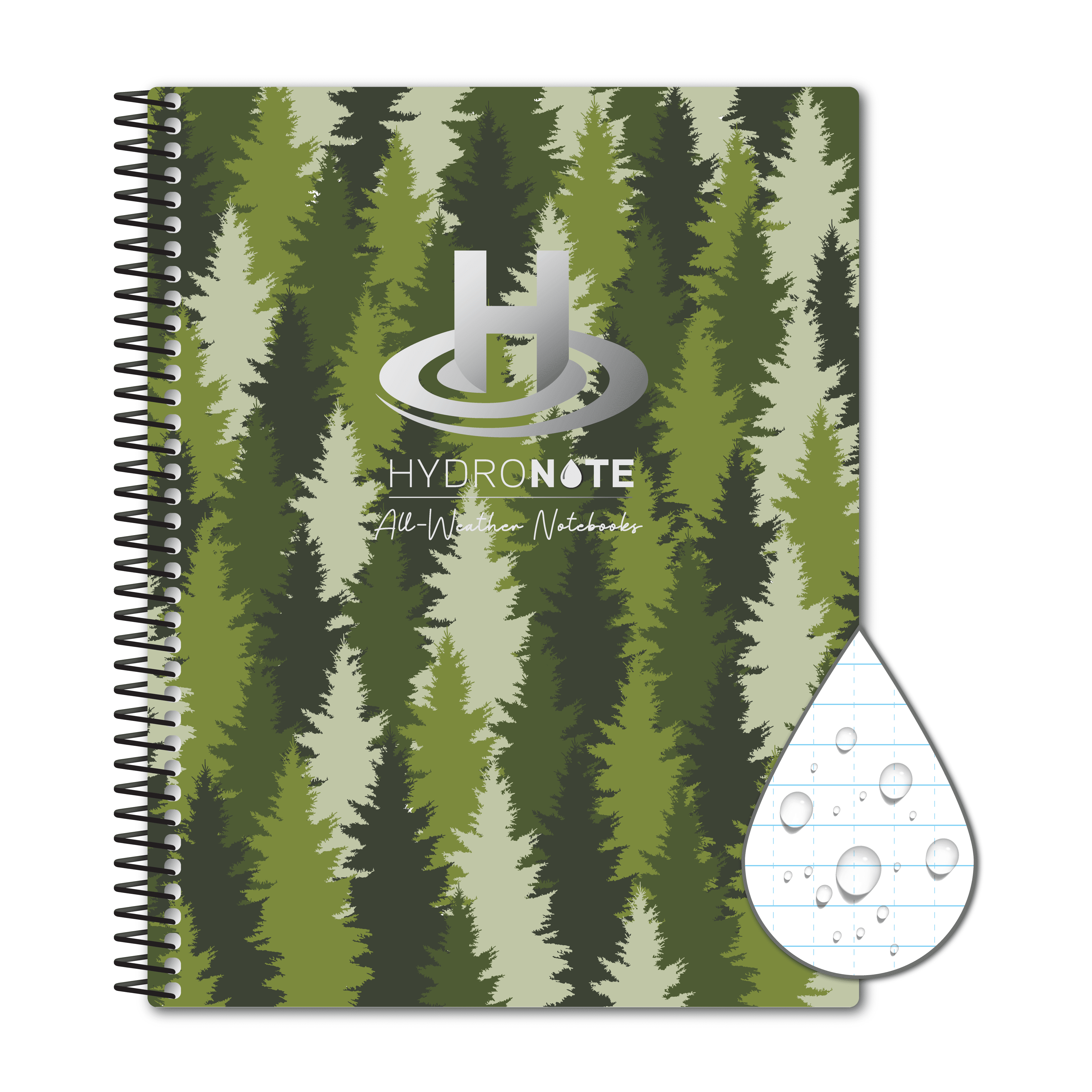 Hydronote Waterproof Side Spiral Notebook, Universal Page Pattern 11 x 8.75 x 0.5 (Forrest Green)