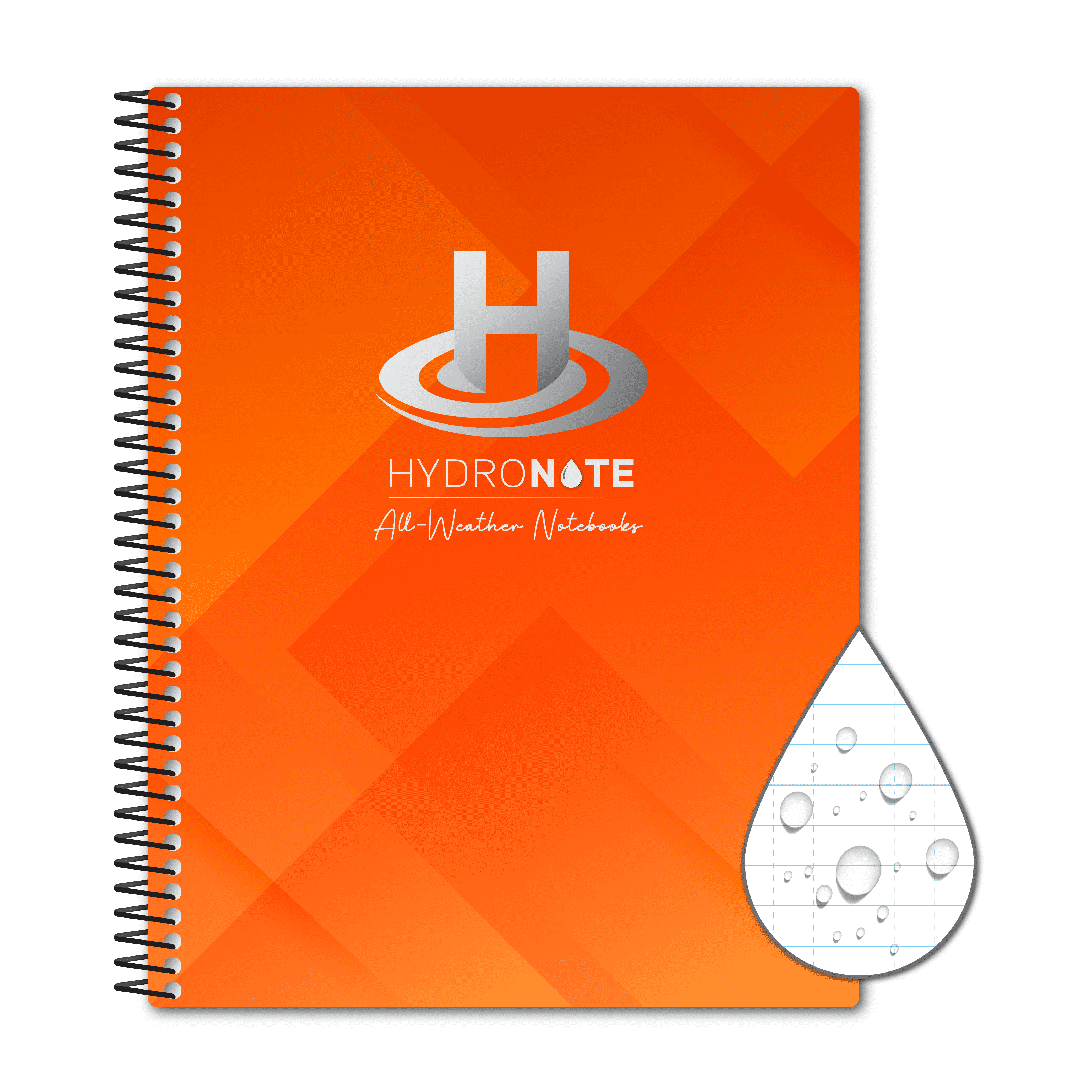 Hydronote Waterproof Side Spiral Notebook, Universal Page Pattern 11 x 8.75 x 0.5 (Gometric Orange)