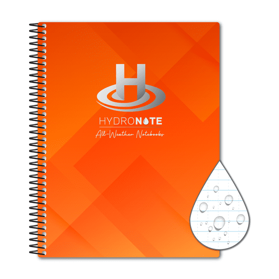 Hydronote Waterproof Side Spiral Notebook, Universal Page Pattern 11 x 8.75 x 0.5 (Gometric Orange)