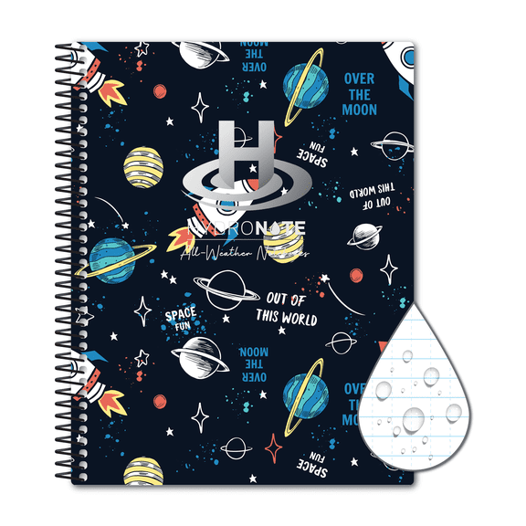 Hydronote Waterproof Side Spiral Notebook, Universal Page Pattern 11 x 8.75 x 0.5 (Space!)