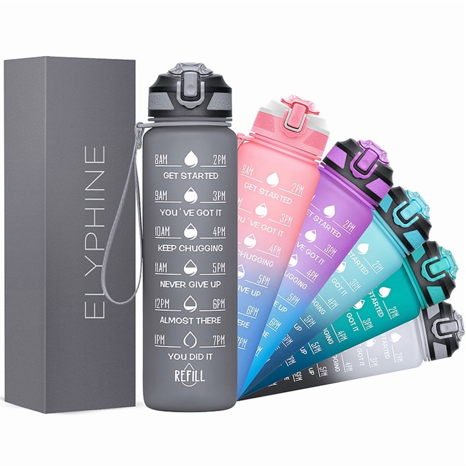 GEDUX 32oz Motivational Water Bottle with Time Marker and Straw ...
