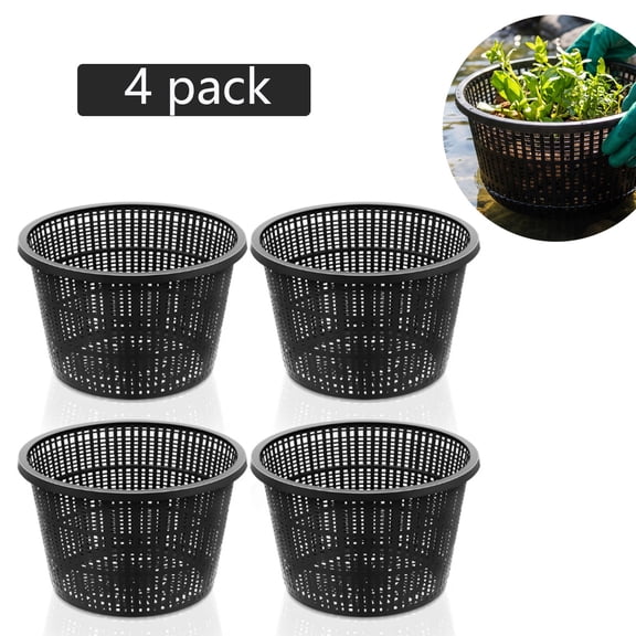 Hydroponic Baskets 4 Pack – Large Aquatic Plant Mesh Net Pots, Plastic Garden Slotted Baskets for Nursery, Black Orchid Planter Pots for Indoor & Outdoor Growing