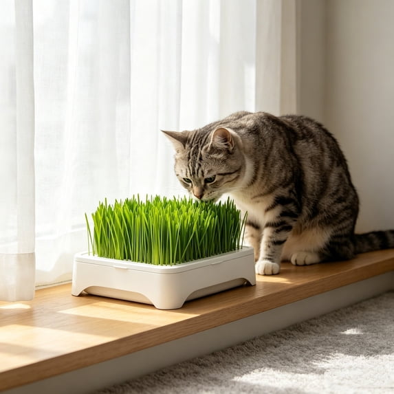 Hydroponic Cat Grass Grow Kit, No Soil Wheatgrass Planter for Indoor Cats,Windowsill Cat Grass Container with Drainage, Catnip Planter Box, White, 5.7x3.9in