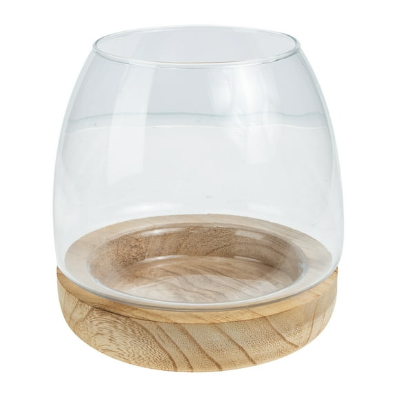 Hydroponic Flower Vase Wooden Base Air Planter Glass Vase Tabletop Glass Terrarium for