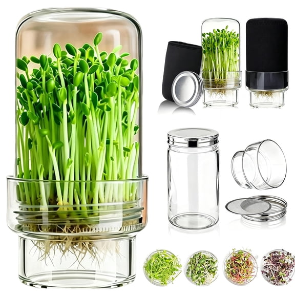 Hydroponic Germination Jar Set, Kitchen Glass Sprouting Jars for Home-Grown Herbs & Vegetables, Easy-to-Use Seed Sprouter for Healthy Living