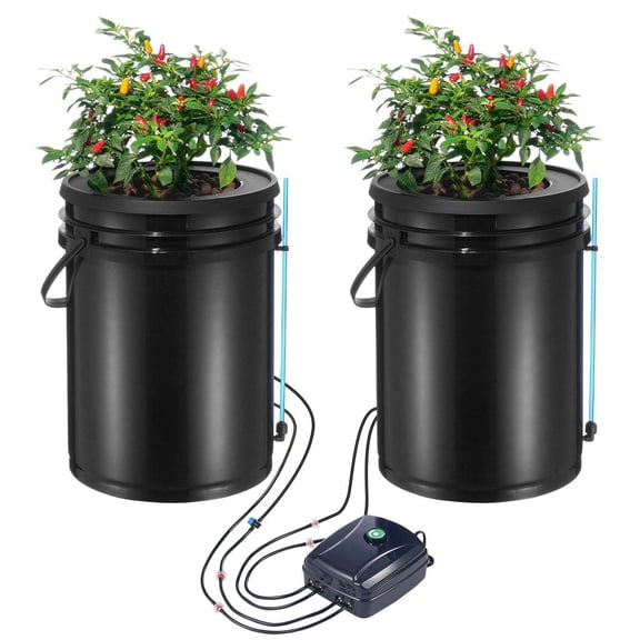 Hydroponic Grow System DWC, 2 Buckets 5 Gallon, Top Drip Kit with Air Pump & Stones, Water Level Indicator for Leafy Greens, Vegetables, Fruits, Flowers