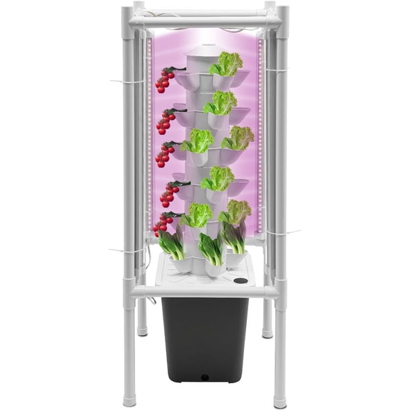 Hydroponic Growing System, 30-Plant Vertical Gardening System with 4 LED Grow Lights, 6-Layer Tower, Hydroponic System for Herbs, Fruits and Vegetable (No Seedlings Included) (Gray)