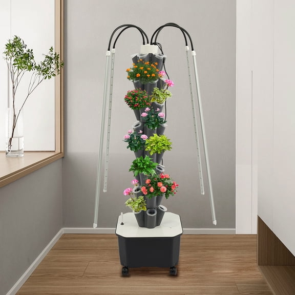Hydroponic Growing System, 40 Planting Holes 8 Layers, 4 LED Grow Lights Included, Auto Watering, Mobile with Locking Wheels