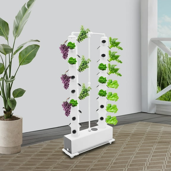 Hydroponic Growing System, 56-Hole Vertical Design, 30L Capacity, Includes Pump & Timer, on Locking Wheels, Indoor/Outdoor Use