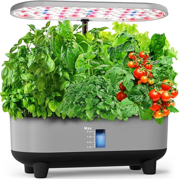 Hydroponic Growing System Kit 16 Pods Indoor Garden Gray Full Spectrum LED 3 Modes