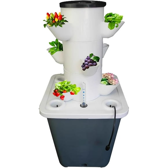 Hydroponic Growing System Kit,30-plants Indoor Vertical Tower Garden System Kit,smart Garden Hydroponic Germination Kit Vegetable Tower With Pump For Herbs, Fruits And Vegetables(9 holes, White)