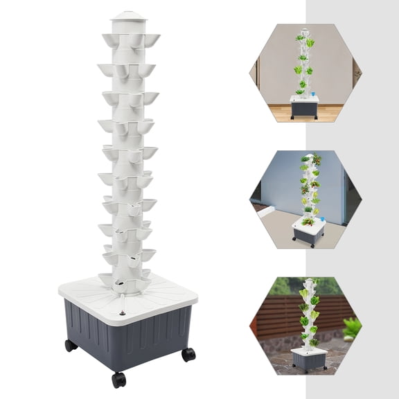 Hydroponic Growing Tower Growing System Vertical Garden 50 Hole Planter Indoor Smart Garden Kit with Pump and Movable Water Tank Vegetable Plant Gift for Gardening Lover