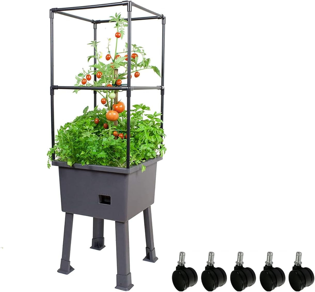 Hydroponic Tower With Trellis Frame, Greenhouse Cover, And Castor