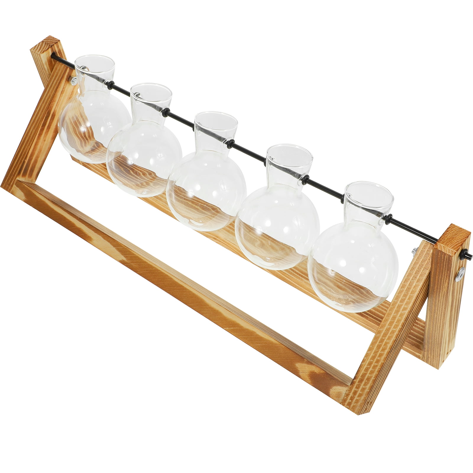 Hydroponic Vase Plant Terrarium with Wooden Stand Small Home Decor