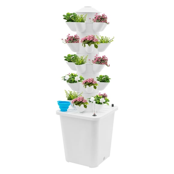 Hydroponic Vertical Garden Tower Kit with 25 Planting Locations, Efficient Water Pump, and 5 Tiers for Home Growing